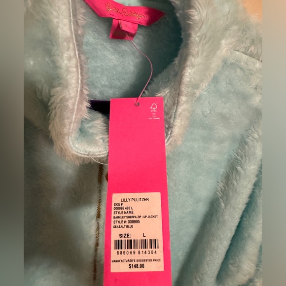 Lilly Pulitzer Blue Barkley Sherpa Zip-Up Jacket Large - Picture 2 of 3
